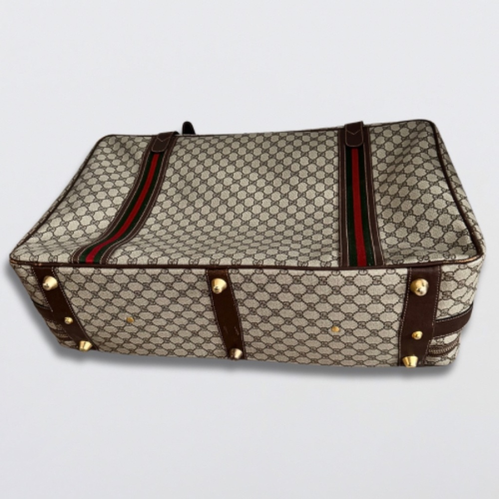Vintage 1970 Gucci GG Supreme Suitcase Web Stripe Monogram Canvas Gold Closure - Picture 4 of 15